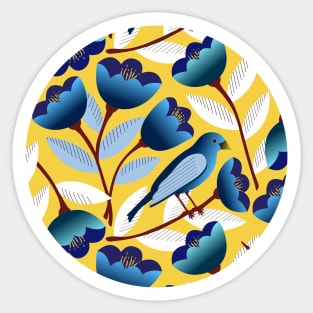 Blue birds amid the tulips Sticker